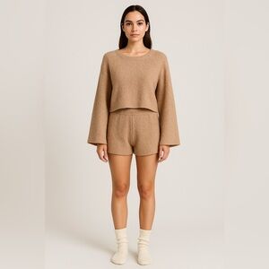 4th & Reckless Kairo Bouclé Sweater Lounge Set Tan Small | Cozy Bell Sleeve